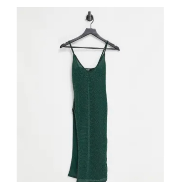Emerald & Silver Sparkly stretch mini dress with thigh high slit (FashionKilla) - Picture 6 of 6